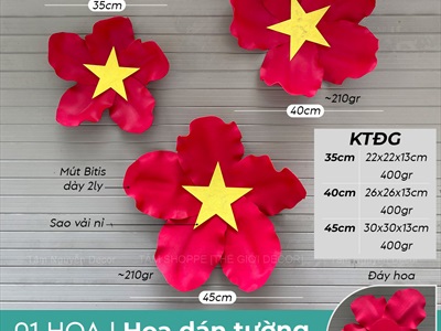 Hoa cờ Việt Nam loại đẹp [Nhẹ - 3 Size] 35-40-45cm CANHHOA-12